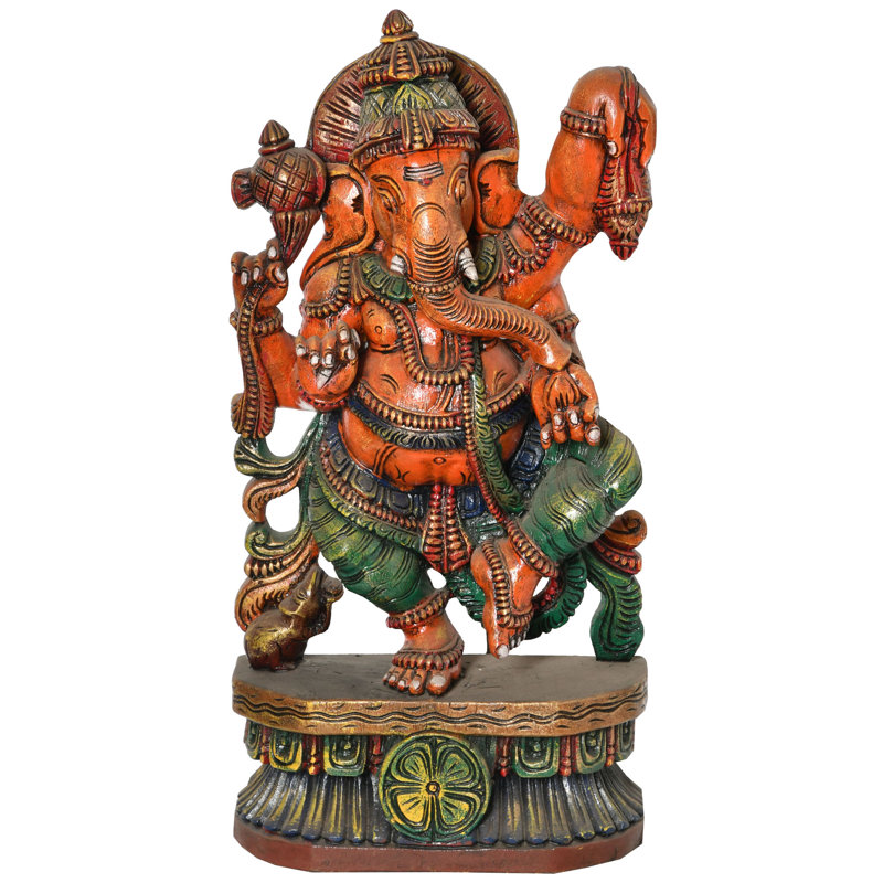Handcrafted Wooden Dancing Ganesha Nritya Ganapati Sculpture - Hindu Elephant God Statue - Traditional South Indian Temple Art - Spiritual Home Decor - Made in India