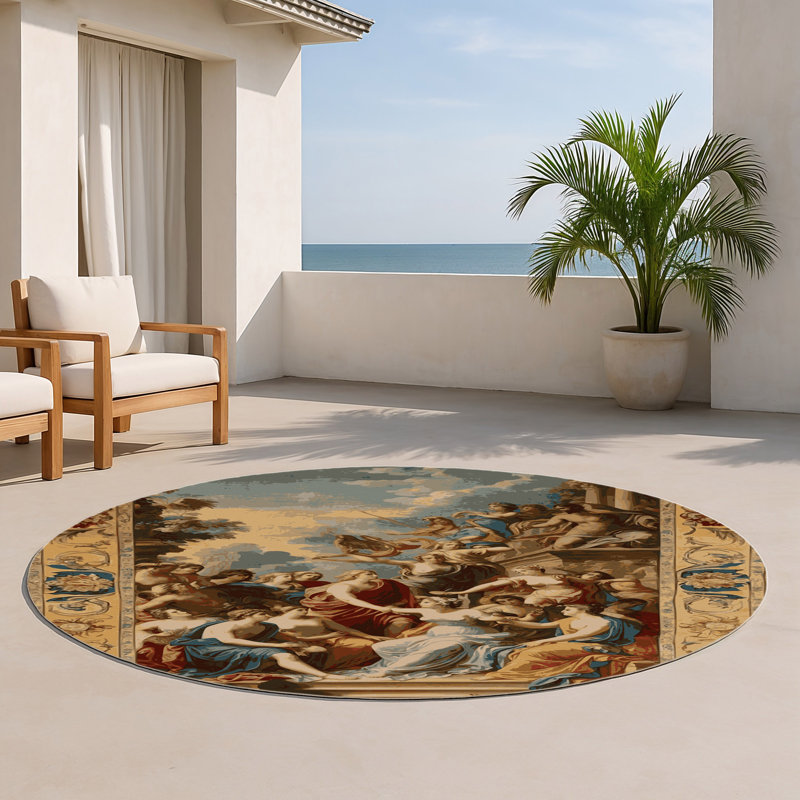 Tapis d'intérieur et d'extérieur brun français, Rond 5 pi