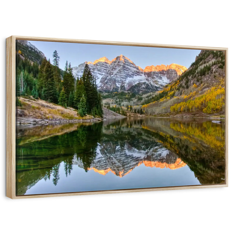 Maroon Bells Autumn Glow, Cadre flottant en bois naturel, 31 po x 21 po