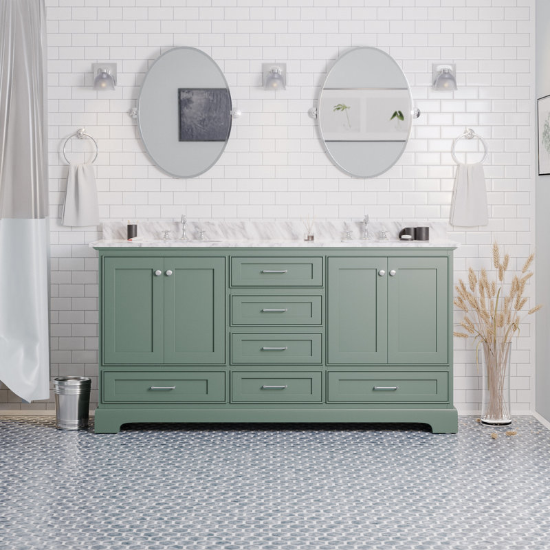 Ensemble de meuble-lavabo double 72 po Larosa, Vert sauge, Marbre de Carrare