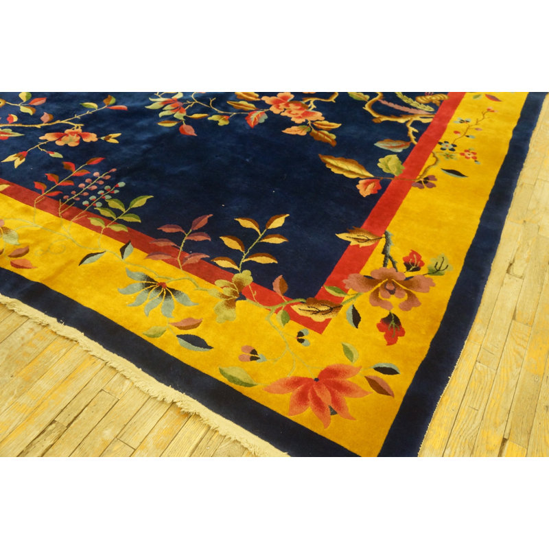 Hand Knotted Wool Area Rug in Blue