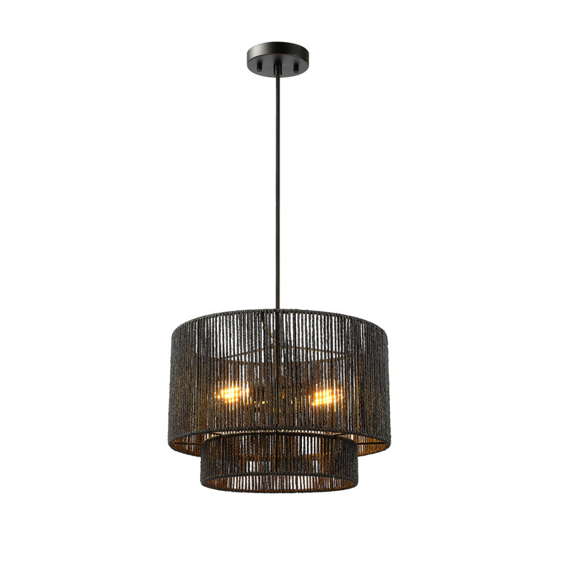 Luminaire suspendu tambour noir mat à 2 lumières Chely