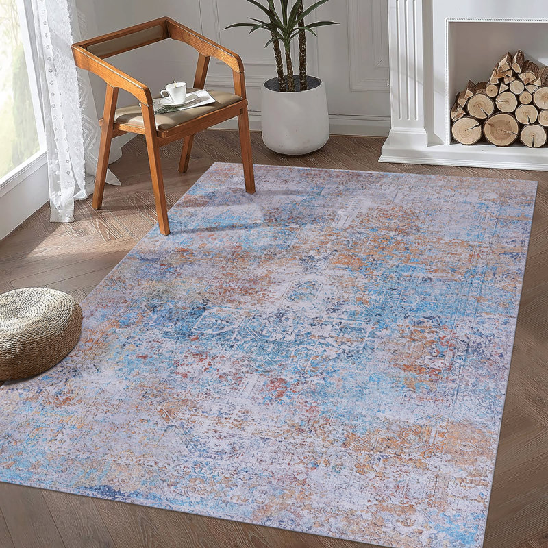 MAVAL Yellow Washable Rug 4X6 Area Rug (Yellow, 4' X 6'), Rectangle 4' x 6'