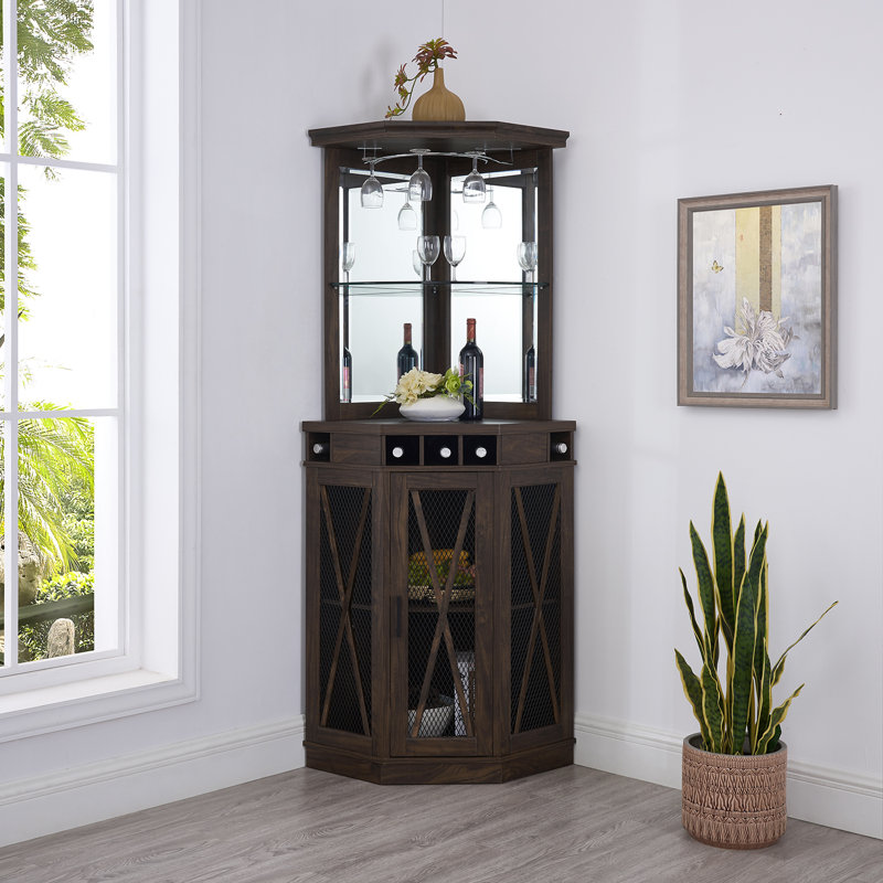 Bar d'angle avec rangement pour bouteilles de vin Merryman, Chêne