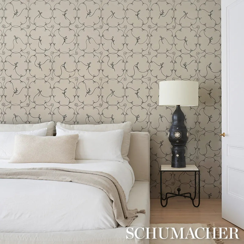 Schumacher X Backdrop Broderie Wallpaper, Beige