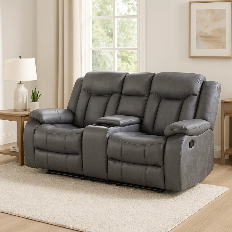 Causeuse inclinable double Olaf, similicuir gris foncé, 77 po, Gris