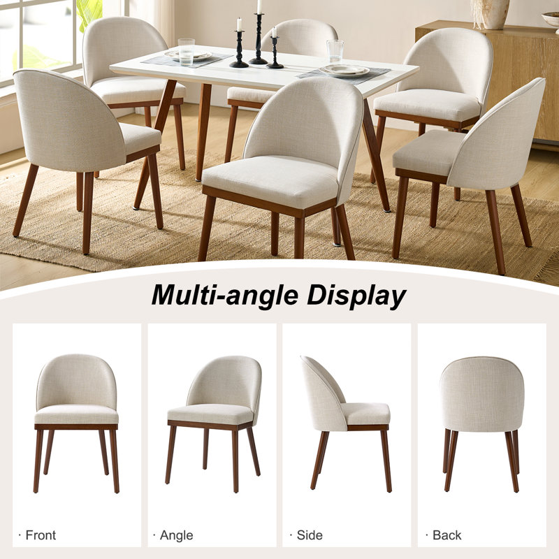 Kanalu Modern Dining Chair Set with Solid Wood Legs, Beige, 6