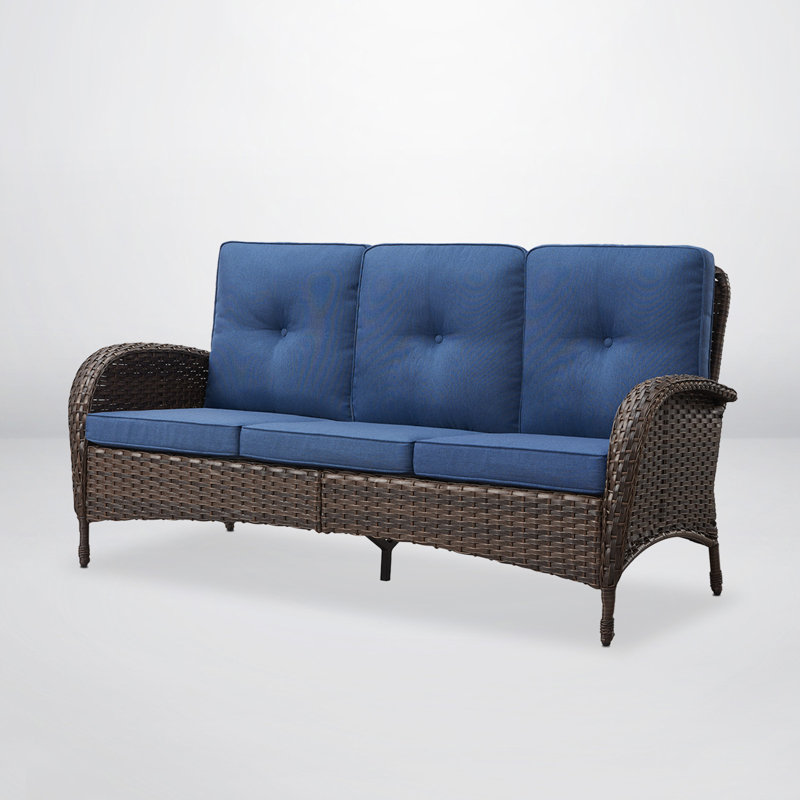 Canapé d'extérieur avec coussins 72 po Gaetanino, Bleu, Brun