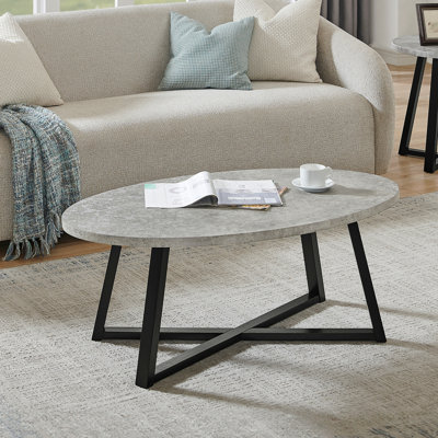 Modern Harmony Wood Oval Coffee Table - Faux Concrete Grey