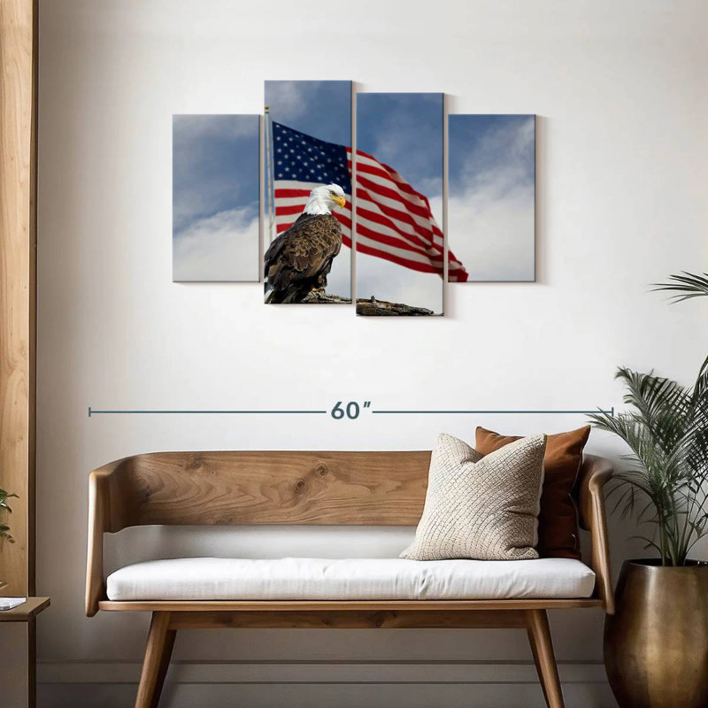 Perched Eagle American Flag, H 27 po x l 43 po