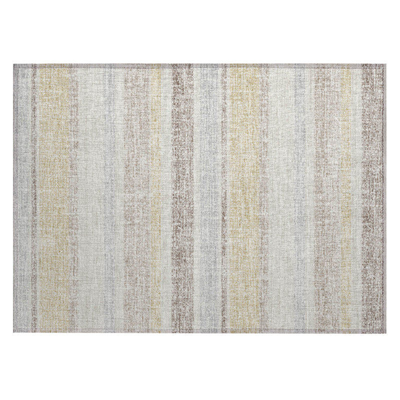 Machine Washable Indoor/Outdoor Xhevrie Ivory Rug, Rectangle 1'8" x 2'6"