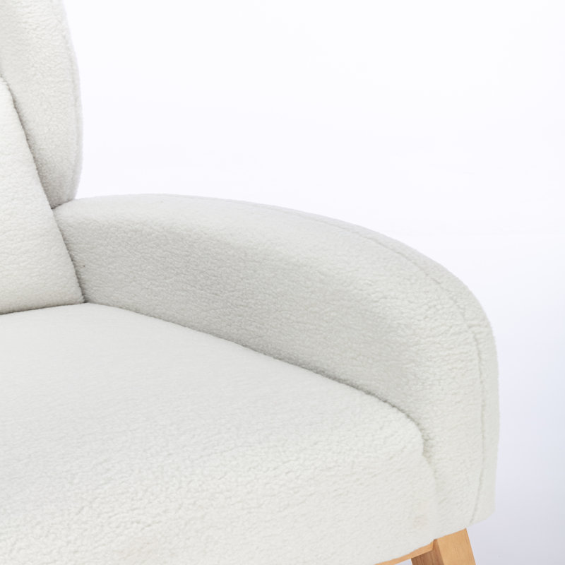 Chaise berçante en tissu Teddy avec pieds en bois paquet, Ivoire ivoire