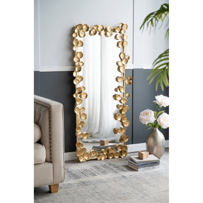 61" X 31" Full Length Mirror With Golden Leaf Accents, Floor Miiror For Living Room Bedroom
