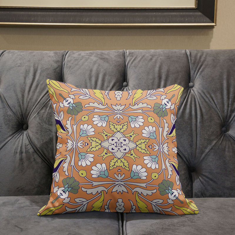 Housse et insert de coussin décoratif en polyester, L 16 po x H 16 po, Orange / Jaune