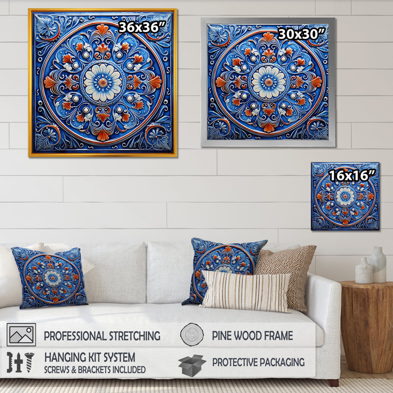 Boho Turkish Blue Tiles 2 - Boho Tiles, art mural, H 16 po x l 16 po, Noir
