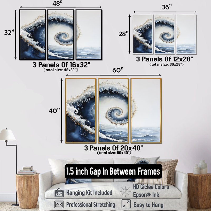 «Abstract Oceanic Spiral Profondeur I», ensemble d'art mural à spirales abstraites, H 28 po x l 36 po, Doré