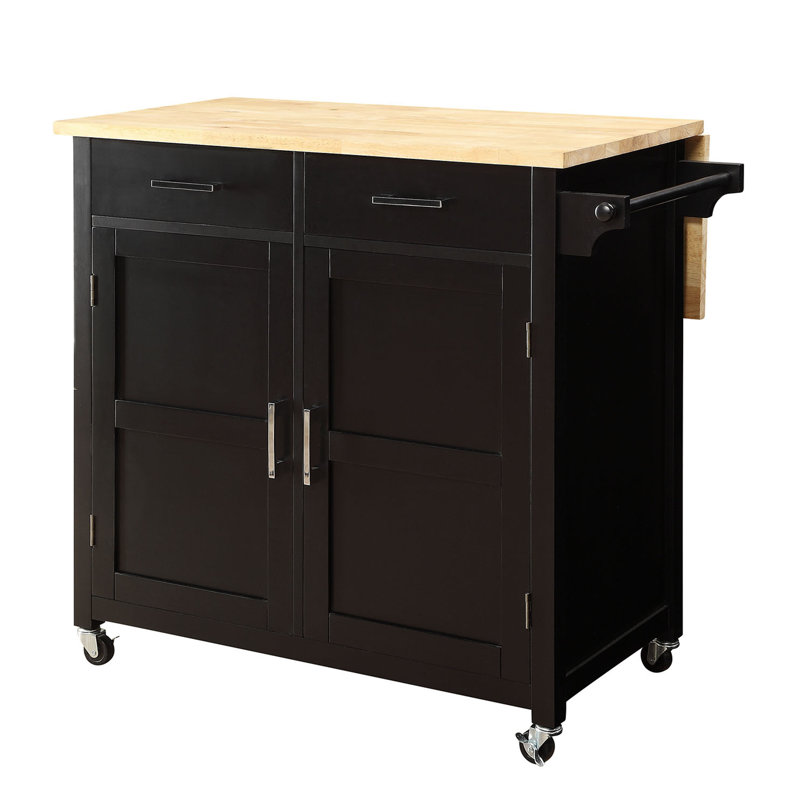 Ozkardes Solid Wood Top Kitchen Cart, Black