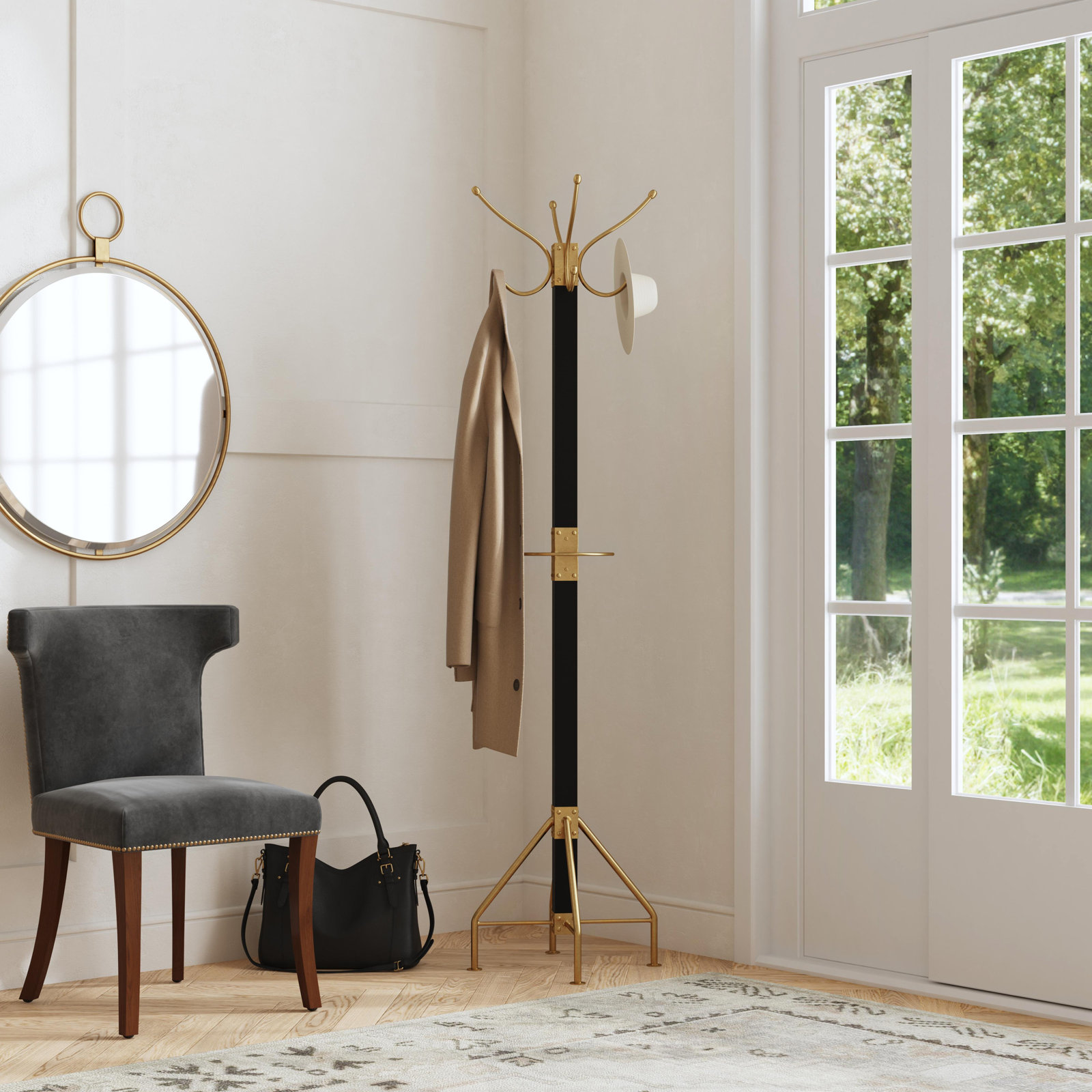 Donan 8 - Hooks Freestanding Coat Rack, Black/Gold