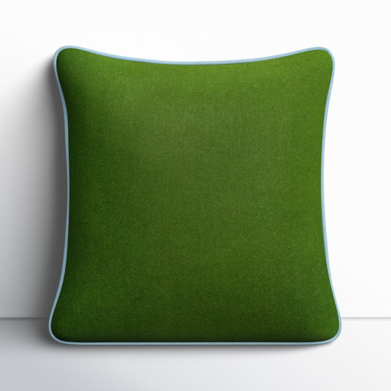 Lombard Wool Throw Pillow, Grass Green/Denim, 20" x 20", Down