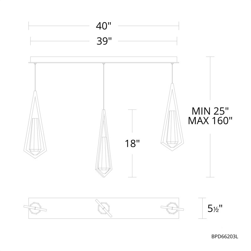 Devotion LED Pendant,  18" H x 5.5" W x 40" D, 3 Lights, Aged Brass
