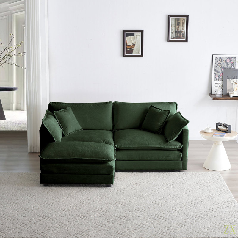 Canapé à deux places en chenille avec repose-pieds, canapé modulaire en L à deux places avec repose-pieds, causeuse avec repose-pieds pour petit espace de vie, chenille