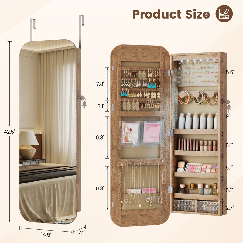 Armoire à bijoux à miroir 42,5 po H, Brun