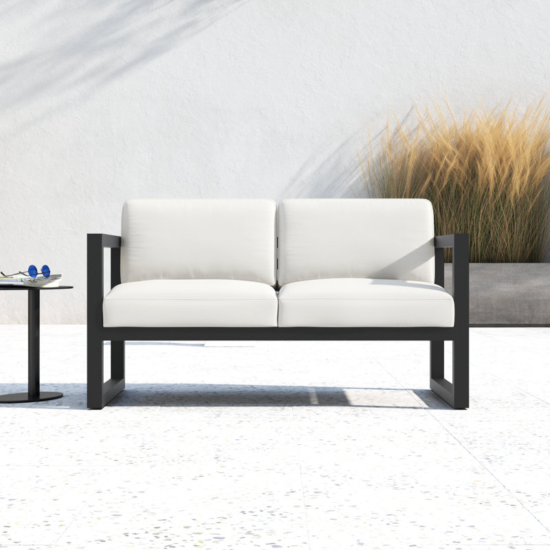 Smith 57" Outdoor Loveseat with Sunbrella® Cushions, Canvas Natural Sunbrella® Canvas, Slate
