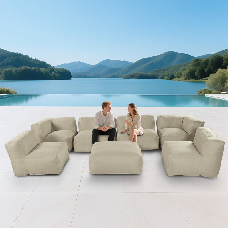 Canapé modulaire d'extérieur 7 pièces pour patio, jardin et piscine, Beige