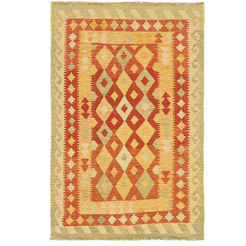 Tapis de zone en laine rouge 3 pi 2 po x 4 pi 10 po one-of-kind main-noué la Elland