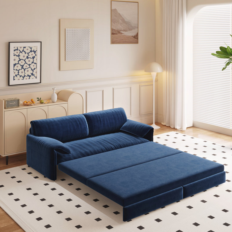 Convertible Sleeper Sofa with Side Storage, Blue