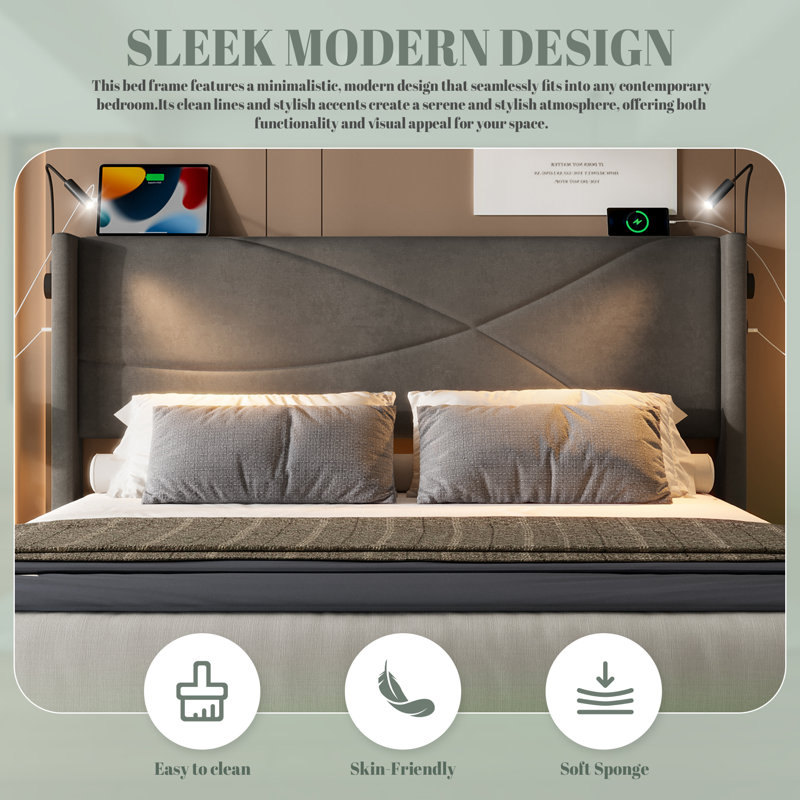 Upholstered Ottoman Storage Bed, Dark Grey, Double (4'6)