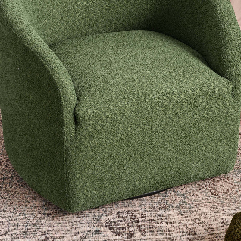 Charlisse 32" Wide No Assembly Boucle Upholstered Swivel Barrel Chair, Green 100% Polyester