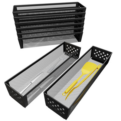 Rangement de tiroir pour ustensiles de cuisine, 8 ustensiles de rangement pour ustensiles de cuisine, rangement en métal pour les cuillères, couteaux et fourchettes (12,2 x 3,2 x 2,1 po, noir)