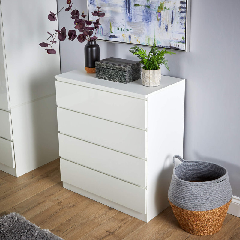 Rishin 4 Drawer High Gloss Chest Storage Unit, White
