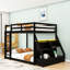 Lit superposé double avec 2 tiroirs en bois avec tablettes-334923578