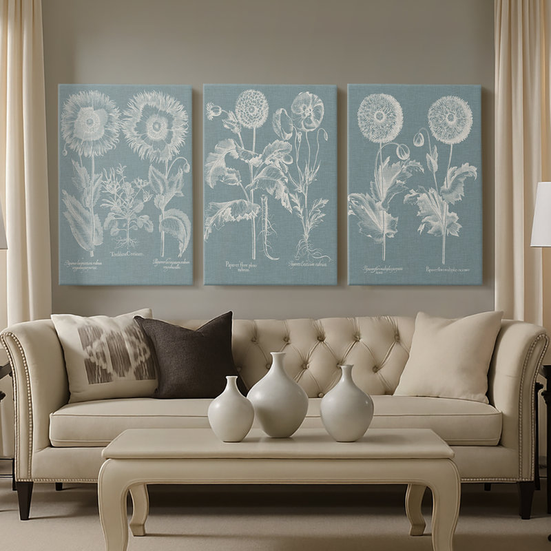 Besler Poppies I - Toile tendue avec châssis sur mesure - 3 pièces, H 12 po x l 24 po