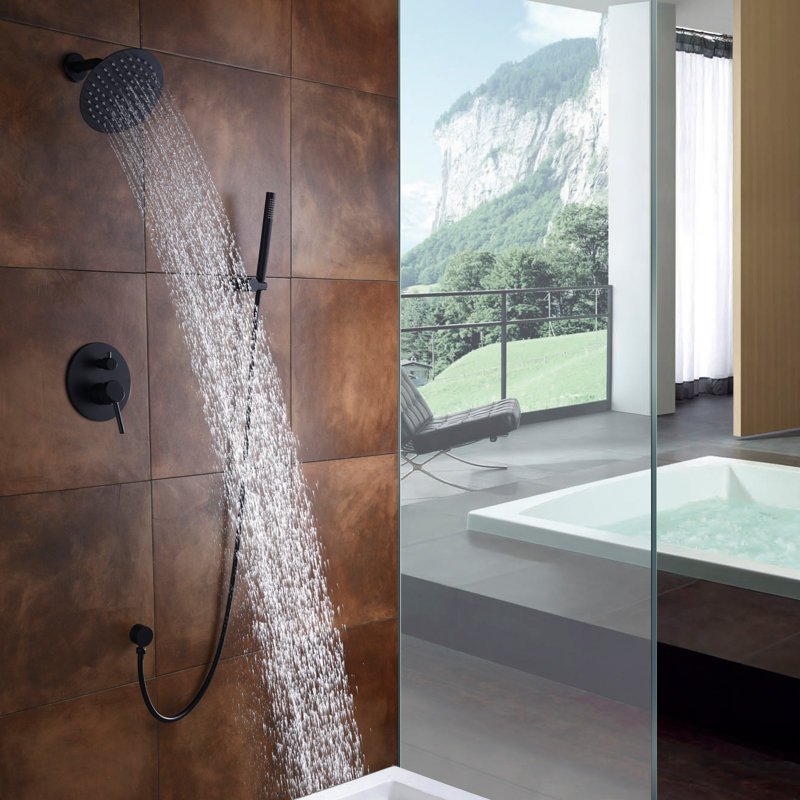 Matte Black Adjustable Rain Shower System with Handheld