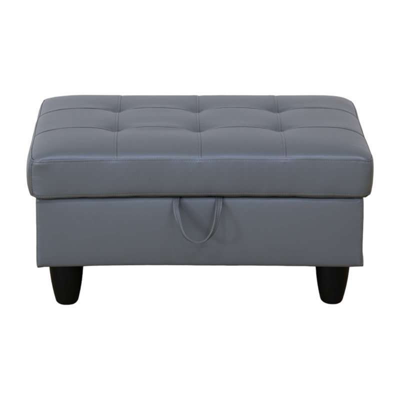 Orella 34" Wide Faux Leather Vegan Leather Rectangle Tufted Hinged Flip-Top Storage Ottoman Bench, Dark Gray