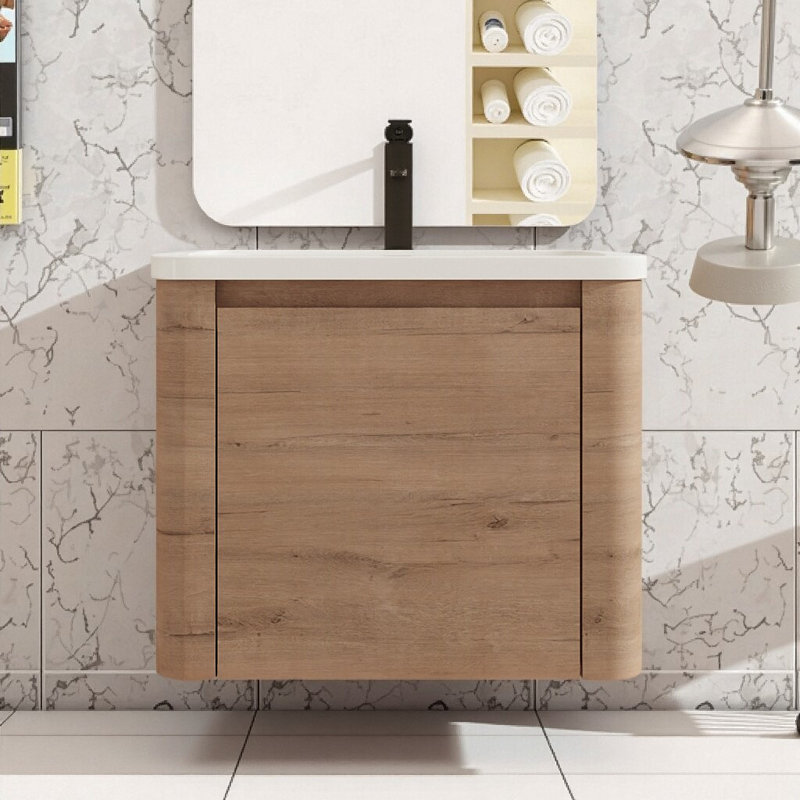 Meuble-lavabo flottant 24 po avec porte à fermeture douce et lavabo en céramique - Conception moderne peu encombrante, assemblage facile KD, contreplaqué durable