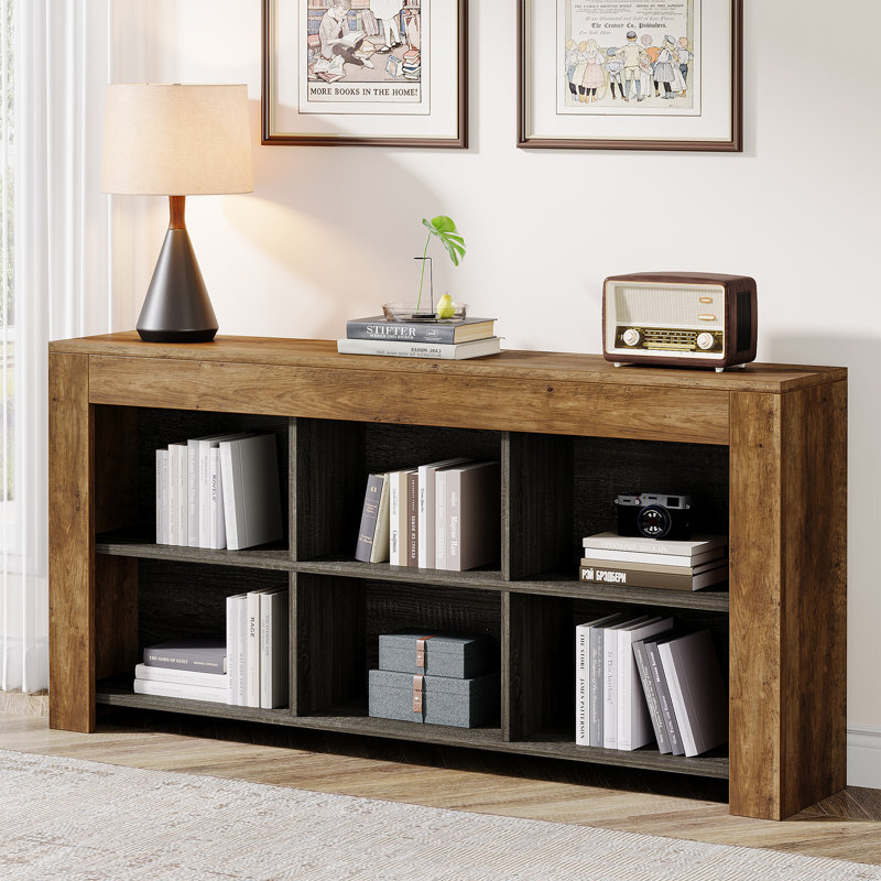 Horizontal Bookcase With 6 Cubes Storage Organizer, Light Brown