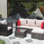 Ensemble de meubles de patio en rotin et canapé modulaire en osier avec coussins de jardin (4 pièces, brun)