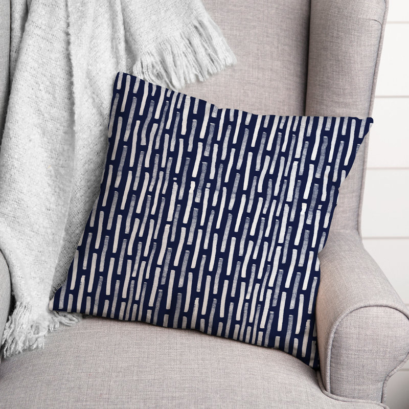 Striped Outdoor Reversible Throw Pillow, 18" H x 18" W, Navy