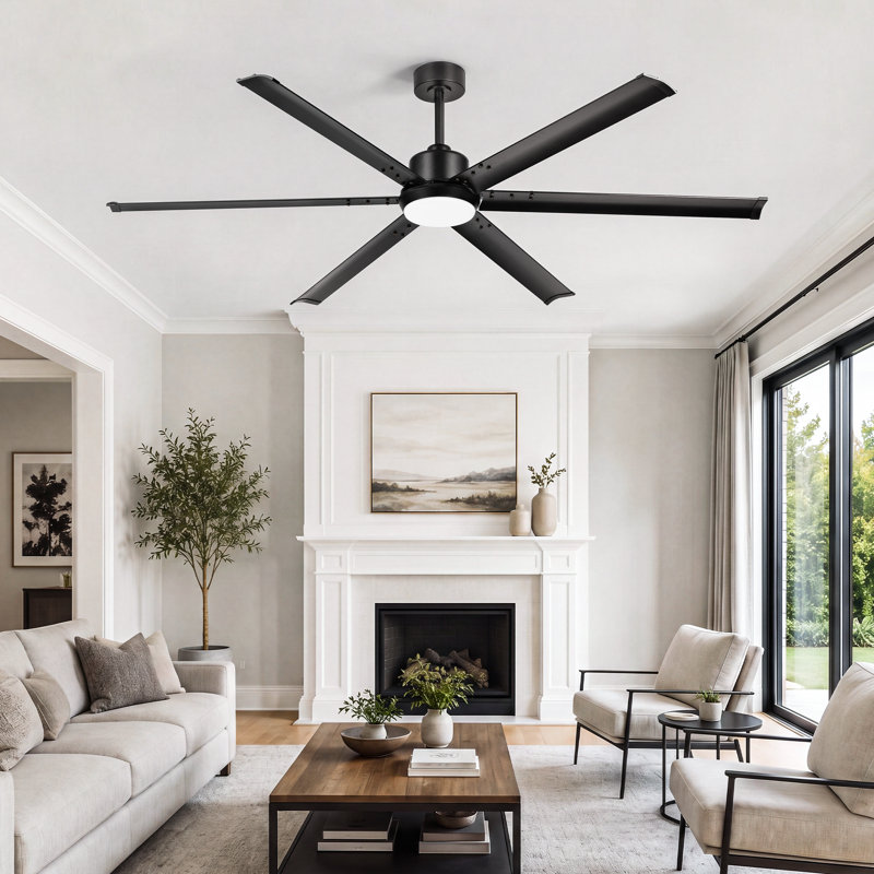 Ventilateur de plafond 72 po avec éclairage intérieur / extérieur - DEL 3 couleurs, moteur CC réversible à 6 vitesses, pales en aluminium noir mat