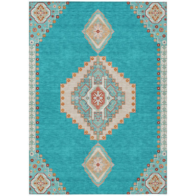 Elira Teal Washable Indoor-Outdoor Rug - 