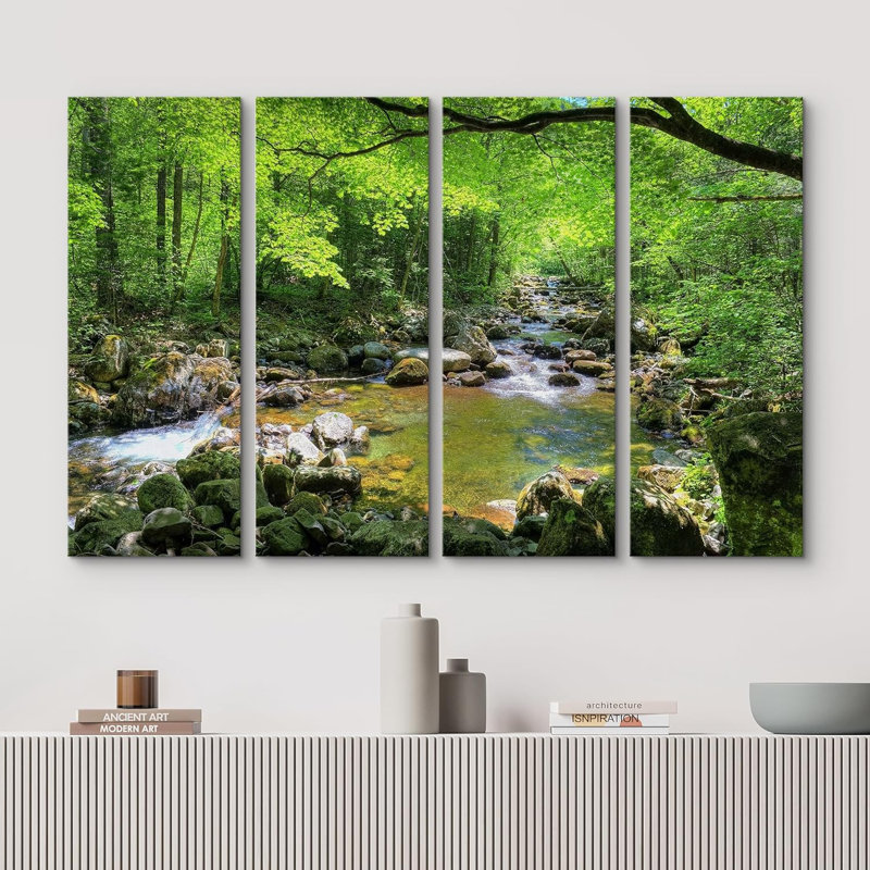" River Through The Green Forest Nature " 4 - Pieces