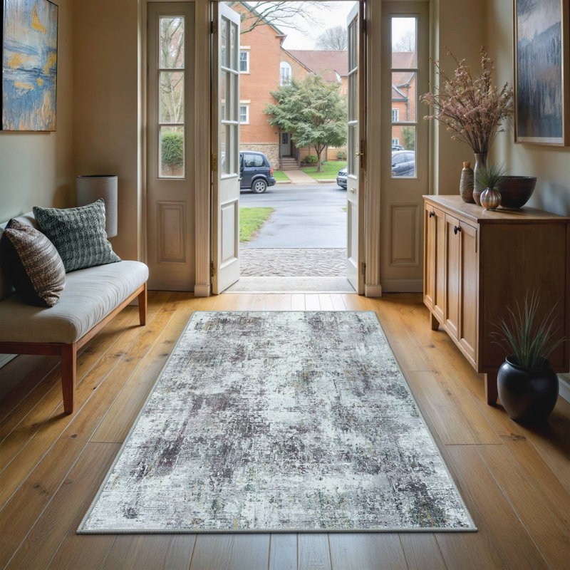 GLN Contemporary Collection - Modern Machine Washable Area Rug, Non Slip, Abstract, Living Room, Bedroom, Bathroom (Gray)