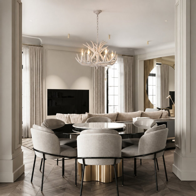Brenton Eclectic 6 Light White Antler Chandelier