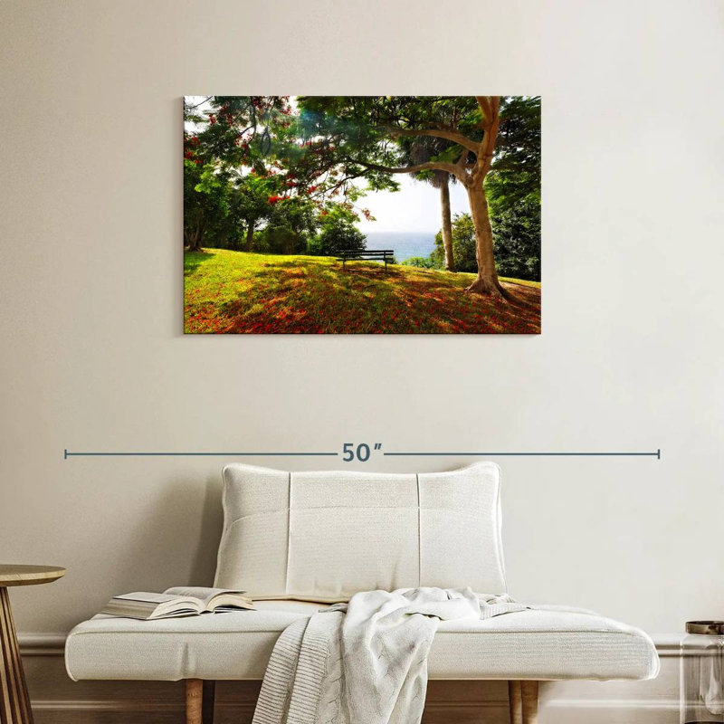 Banc Kavia sous un arbre flamboyan Borinquen Point, H 24 po x l 36 po