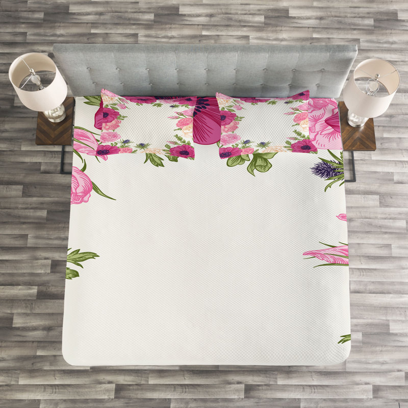 Adeleine Polyester Floral Bedspread with Pillowcases, 220 x 220 cm Bedspread - 2 Shams