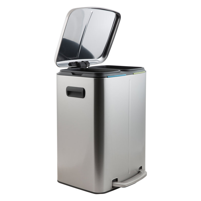 Poubelle et bac de recyclage multi-compartiments 10,57 gallons en acier